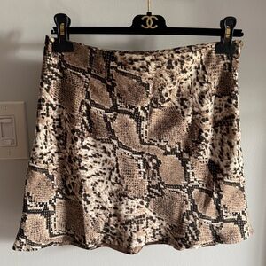 Blossom Brown & Tan Snakeskin Animal Print Slip Style Lined Mini Skirt Medium 10
